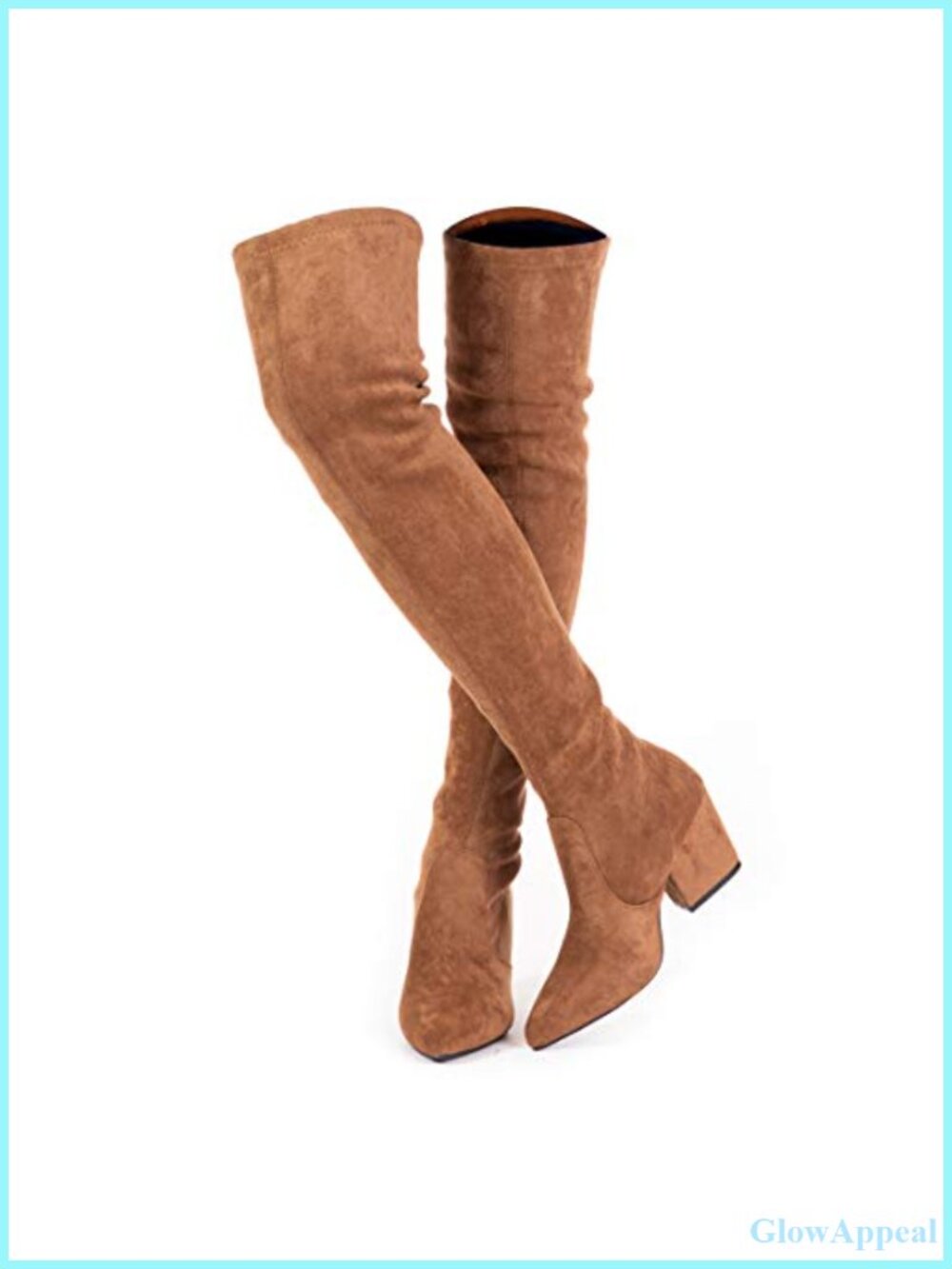 Women's Over The Knee Block Heel Boots Faux Suede Pointed Toe Zip Thigh High